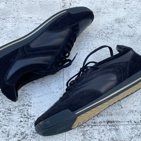 Ermenegildo Zegna Men Shoes Black Suede Navy Leather Sneaker Made in Italy 9.5US - Picture 10 of 11